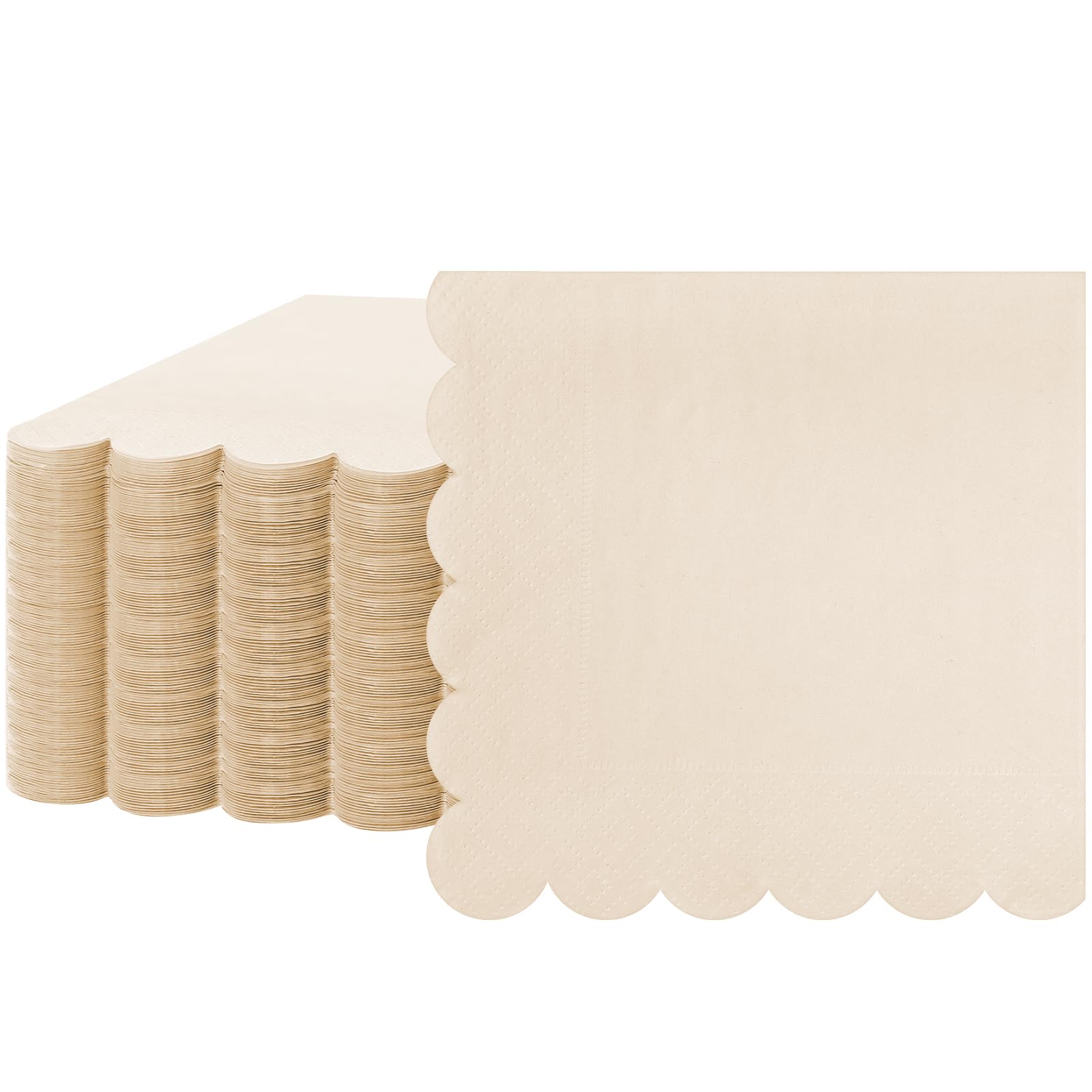 Photo 1 of Fuutreo 100 Pcs Scalloped Cocktail Napkins Thick Paper Disposable Party Napkins Beverage Tissue for Wedding Dinner Birthday Supplies, 5 x 5 Inches(Milky White)