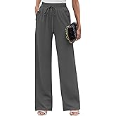 Heymoments Women's Wide Leg Lounge Pants with Pockets Lightweight High Waisted Palazzo Adjustable Tie Knot Flowy Trousers