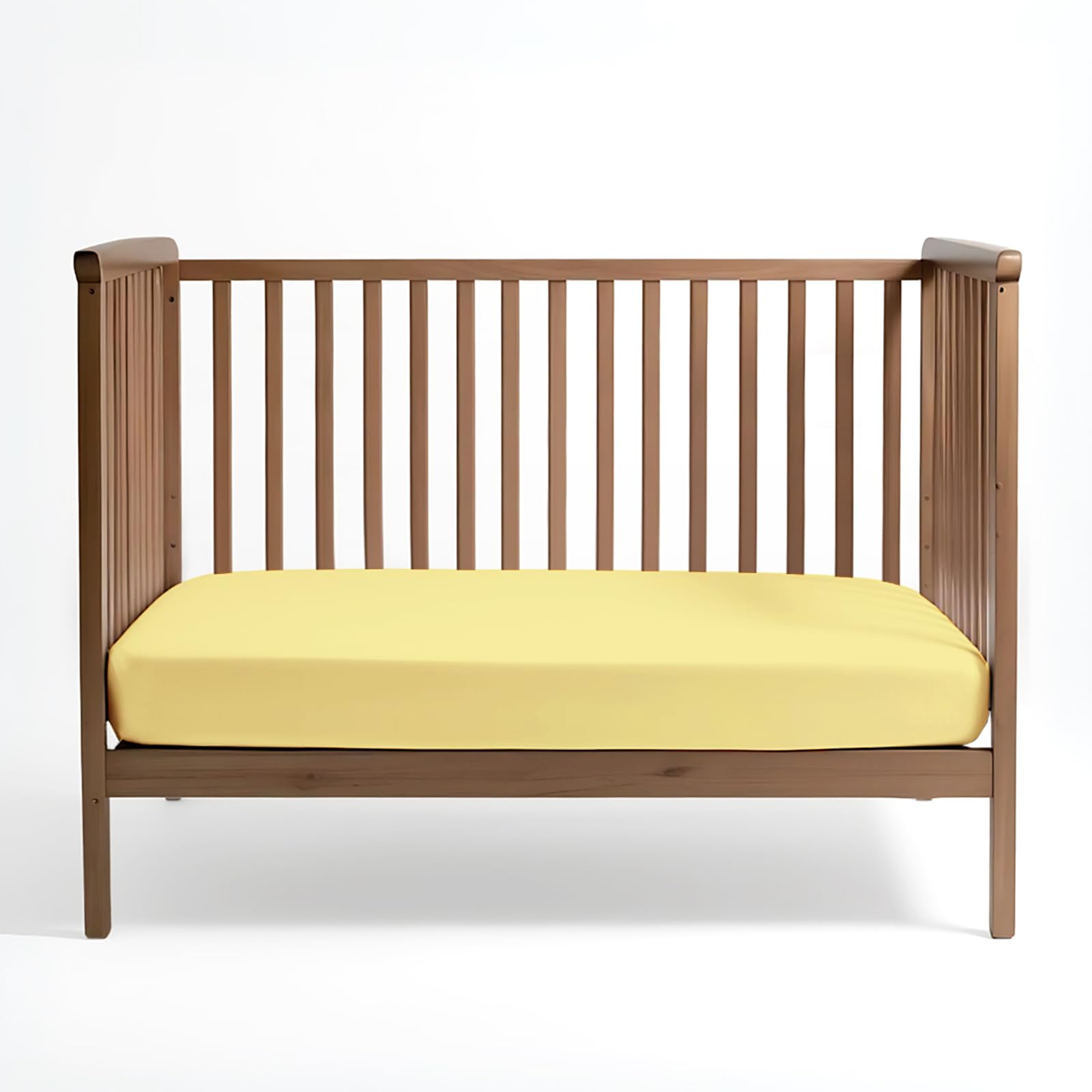 Pizuna 100% Cotton Fitted Crib Sheet Mellow Yellow, 400 Thread Count Long Staple Cotton Fitted Crib Sheet 40x90 cm, Sateen Weave 12 cm Deep Fitted Sheets 1 PC Mellow Yellow