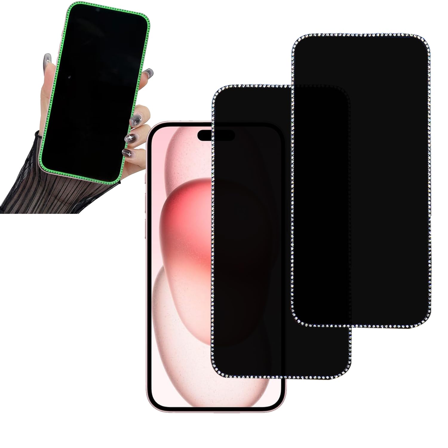 Photo 1 of 2PCS Glitter Privacy Screen Protector Suit for for iPhone 17Promax/iPhone 16 ProMax, Anti-spy Diamond Bling Shiny Sparkling Tempered Glass Suit for for iPhone 17Promax/iPhone 16 pro max 6.9 Inch