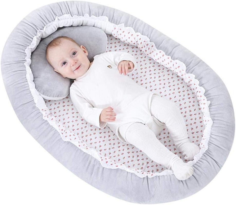 Baiwka Baby Lounger, Portable Super Soft 100% Cotton and Breathable Newborn Lounger Infant Sleeping Nest Baby Bassinet for Bed, Perfect for 0 Up to 12 Months Baby Infant