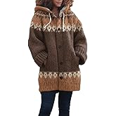 Women's Ethnic Floral Hooded Cardigan Long Sleeve Button Cardigans Midi Knit Jacket Fall Winter Warm Cat Print Sweater