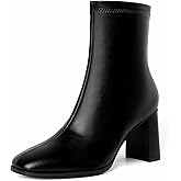 GOUPSKY Ankle Boots for Women Chunky Block Heel Boots Square Toe Side Zipper Short Women's Booties
