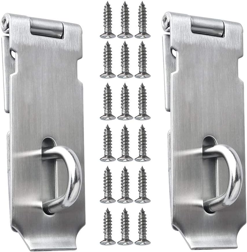 BaiJ Hasp and Staple Set,2 Pack Stainless Steel Door Hasp Door Clasp Gate Lock Door Bolt Latch with Srceews for Door Window Cabinet Garage Garden Silver 4 Inch
