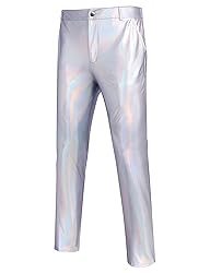 COOFANDY Mens Metallic Shiny Pants Disco Pants 70s