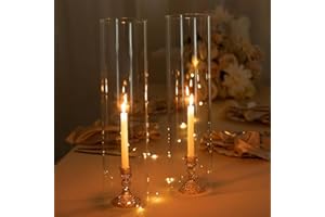 EFAVORMART.COM Efavormart 2 Pack Clear Candelabra Candle Holder Glass Shades, Open Ends Pillar Hurricane Candle Shades - 20"