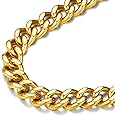FindChic Men Curb Chain Necklace 18K Gold Plated/Stainless Steel/Black Chunky Double Tight Cuban Link Hip Hop Neck Chains for Men Boys 3.5MM/5MM/6MM/7MM/9MM/12MM 14''-30'' 8 Length Options (Send Gift Box)