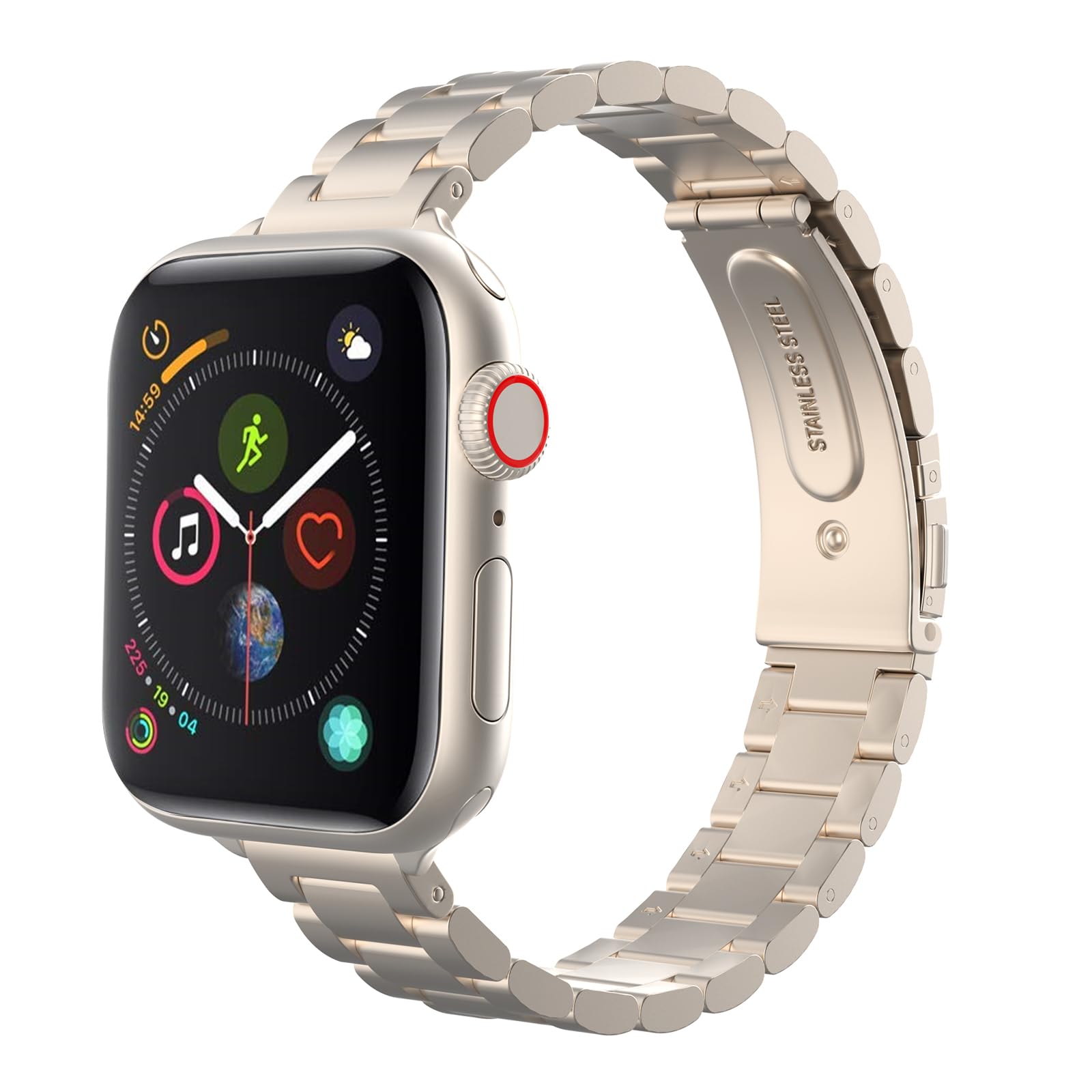 MoKo Thin Band Compatible Apple Watch Ultra 3/2/1 49mm,S11/S10 46mm,9/8/7 45mm,SE3/SE2/SE/6/5/4 44mm,3/2/1 42mm,Slim Stainless Steel Wristband Metal Replacement Adjustable Strap,Starlight