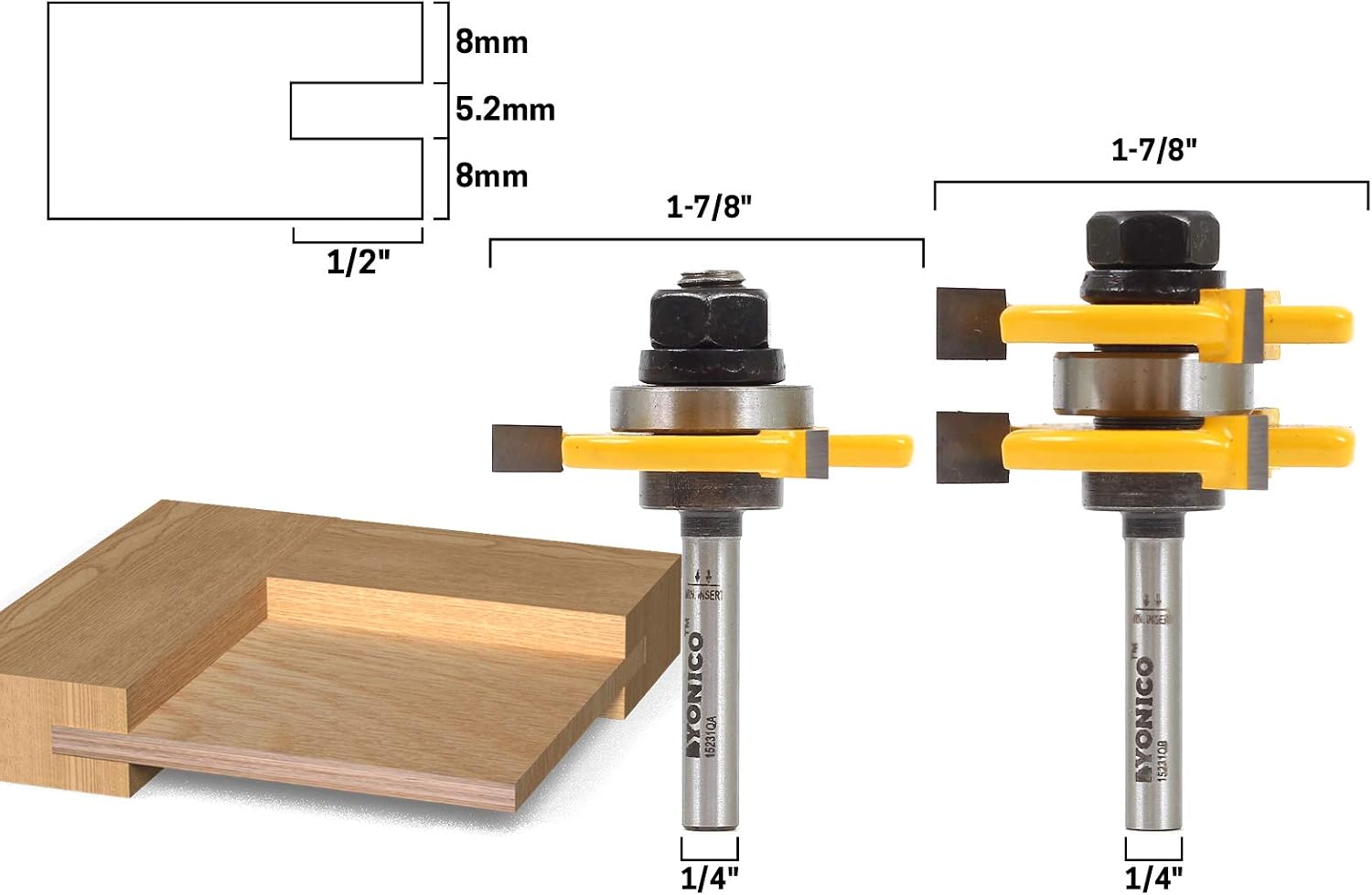 Yonico 15231q 1/4-Inch Plywood 2 Bit Plywood Tongue and Groove Router Bit Set 1/4-Inch Shank, 1/4 inch - Image 3