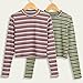 Anself Women Cropped Striped Pullover Sweaters Ribbed Knitted Long Sleeves Sheath Stretchy Jumpers Crop Knitting Top