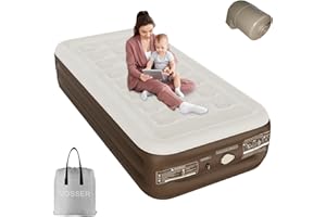VOSSER Twin Air Mattress with Built-in Pump,Self Inflatable Mattress with Cordless Removable Lithium Battery Pump, Blow Up Mattress with Storage Bag,Foldable Rest Airbed for Home, Camping & Guests