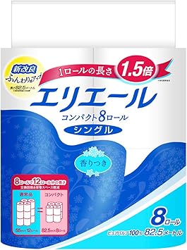 Amazon エリエール トイレットペーパー 1 5倍巻き 5m 8ロール シングル パルプ100 リラックス感のある香り トイレットペーパー 通販