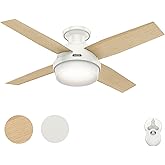 Hunter Fan 44 Inch Fresh White Indoor Ceiling Fan with Light and Remote Control, 4 Blades for Bedroom, Living Room, Office, B
