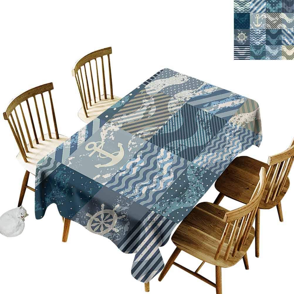 Nautical Decor Small Rectangular Tablecloth Marine Theme Wave Patterns