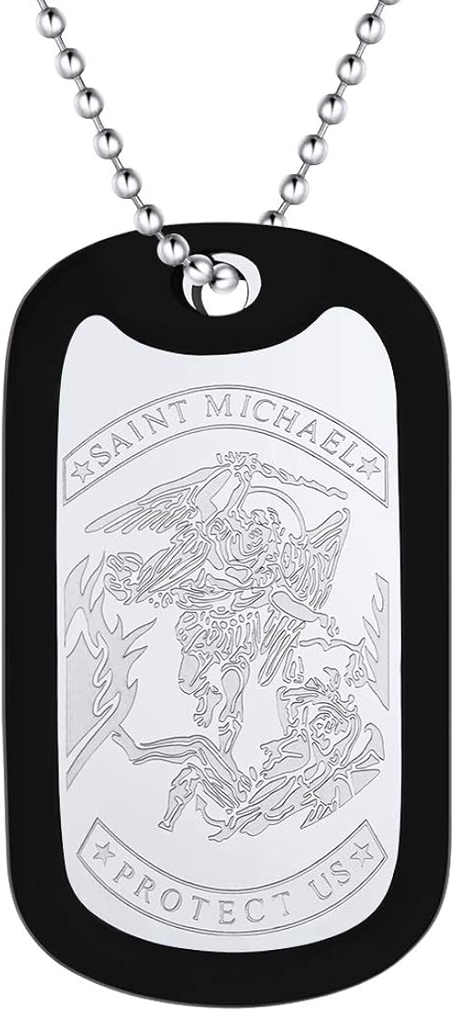 FindChic Saint Michael Necklace Dog Tags Jewellery for Men Stainless Steel Saint Michael's Pendant Necklace