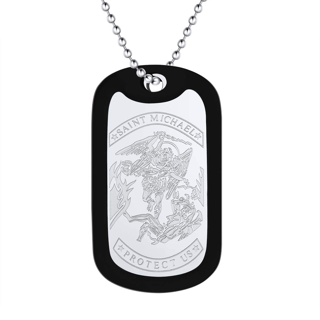FindChic Saint Michael Necklace Dog Tags Jewellery for Men Stainless Steel Saint Michael's Pendant Necklace