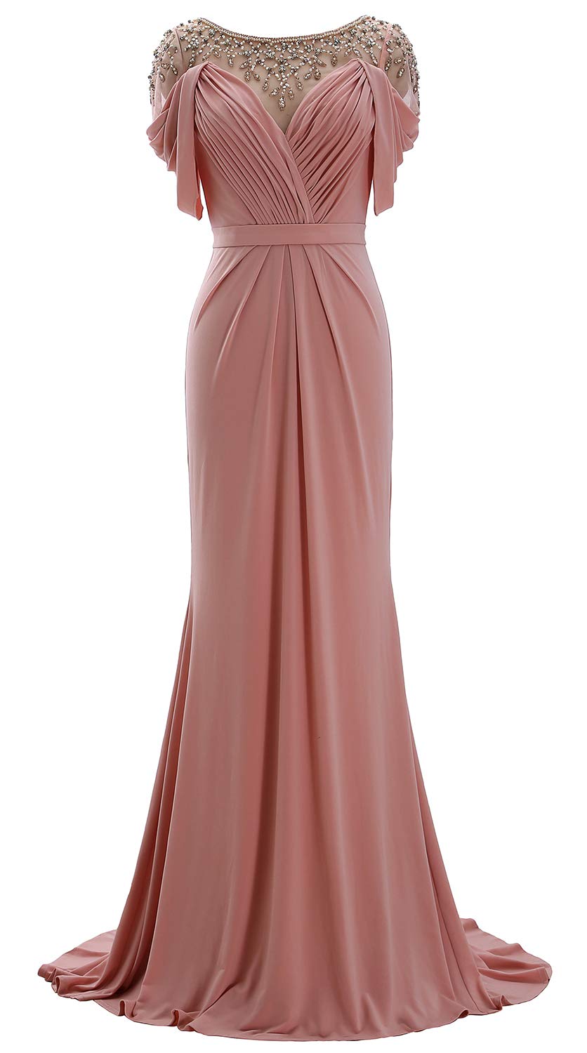 MACloth Women Long Mother of The Bride Dresses Short Sleeves Jersey Formal Evening Gown Wedding