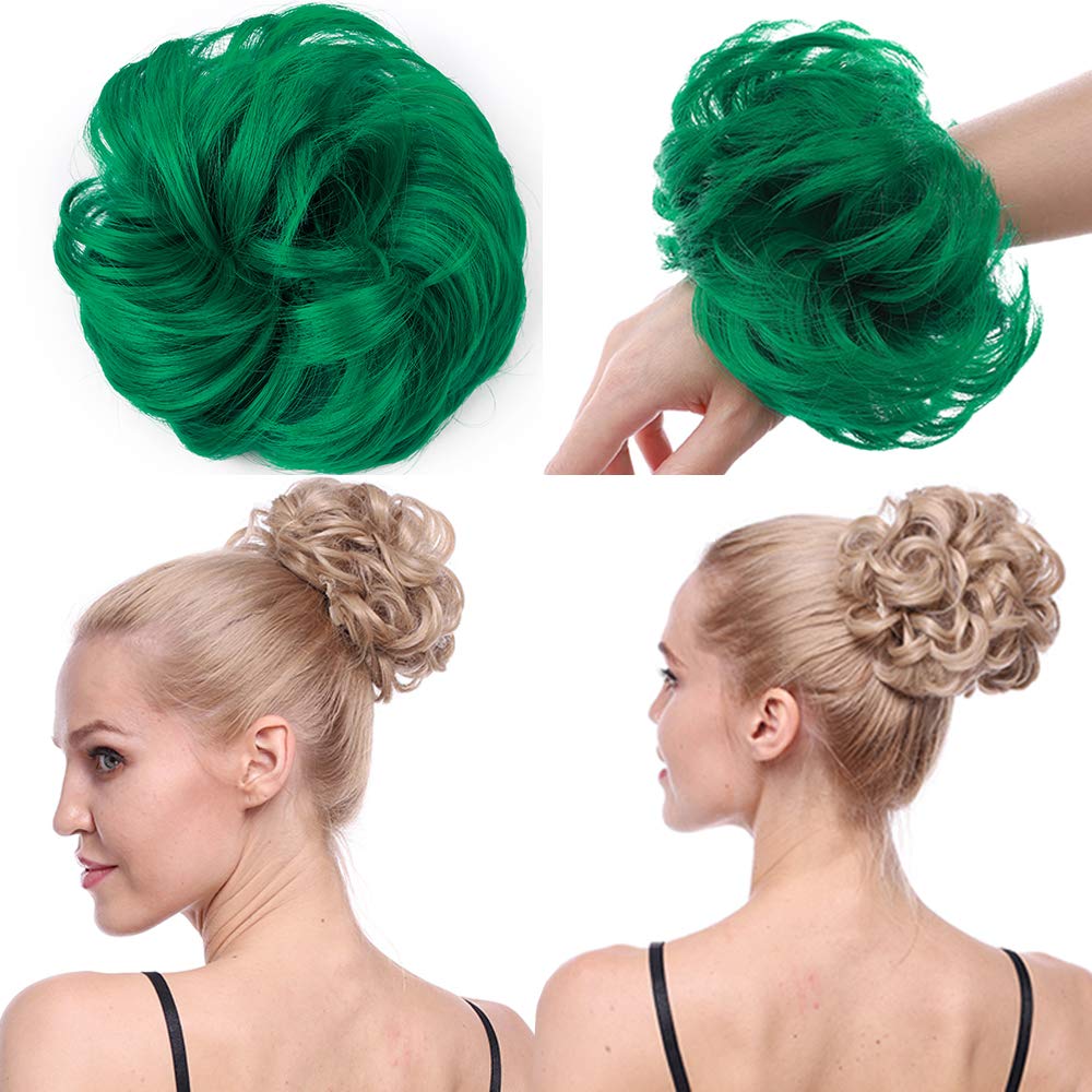 Thick Hair Donut Scrunchie Bun Maker - Chignon Updo Hairpiece Scrunchy - Wavy, Curly, Messy [Green]
