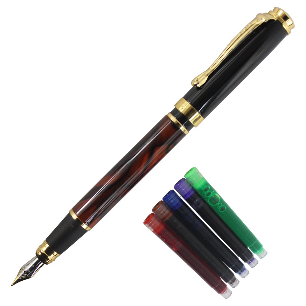 Gullor Mother of Pearl Push-In Style Fountain Pen with a Black Cap safflower