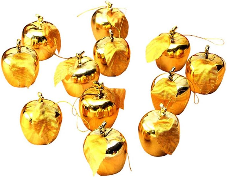 Vpang 12 Pcs Christmas Tree Pendants Xmas Apple Hanging Decorations Ornaments Baubles for Festival Party Wedding Ornaments (Gold)