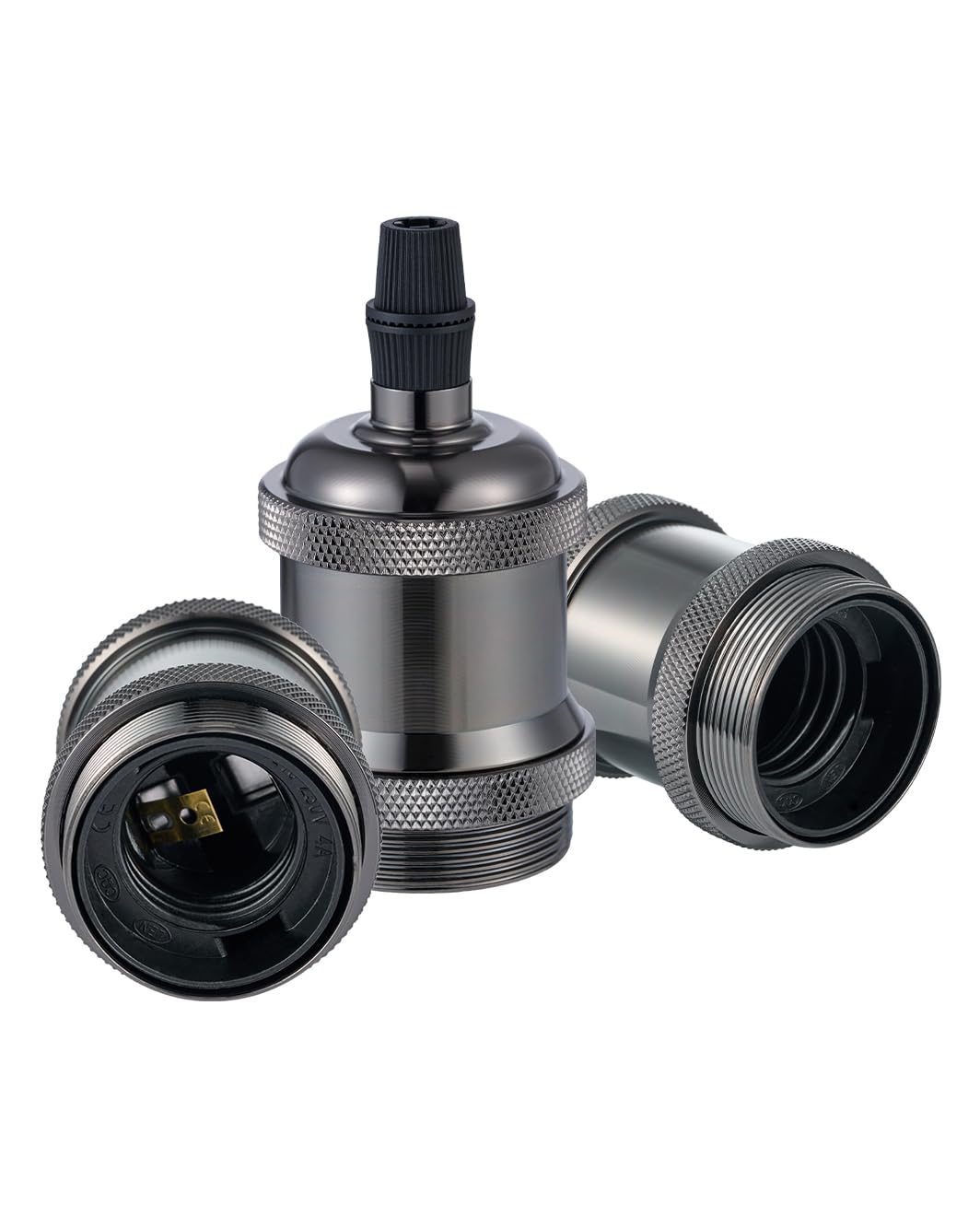 Vecys 3 PCS E27 Vintage Bronze Lamp Socket Adapter Edison Retro Lamp Holder Adapter for Vintage Light Bulbs Pendant Lamp（Pearl Black）