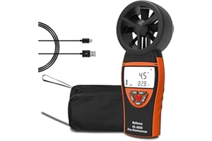 Handheld Vane Anemometer Air Flow Tester, Kethvoz Digital Wind Speed Meter Measure Air Velocity 0.3~30m/s, Test Temperature Humidity, Portable Carrying Case Included