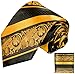 Paul Malone Gold and Black Silk Tie and Pocket Square Red Line