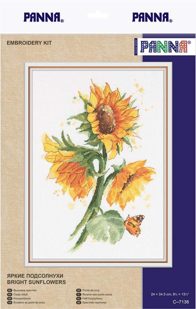 PANNA - Counted Cross Stitch Kit - Bright Sunflowers - C-7136-16 Count - Aida - 13.58 x 9.45 inch - DIY kit