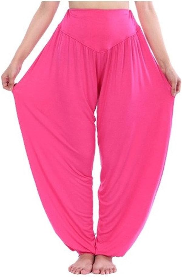Pants, Manadian Women's Summer Comfy Loose Long Harem Pants Yoga Casual Wide Beach Trousers Leggings (Hot Pink, M)