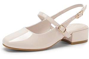 Hehainom Girls Heels Dress Shoes Mary Jane Chunky Low Heels Closed Square Toe Pumps Wedding Party Little Big Kids Shoes