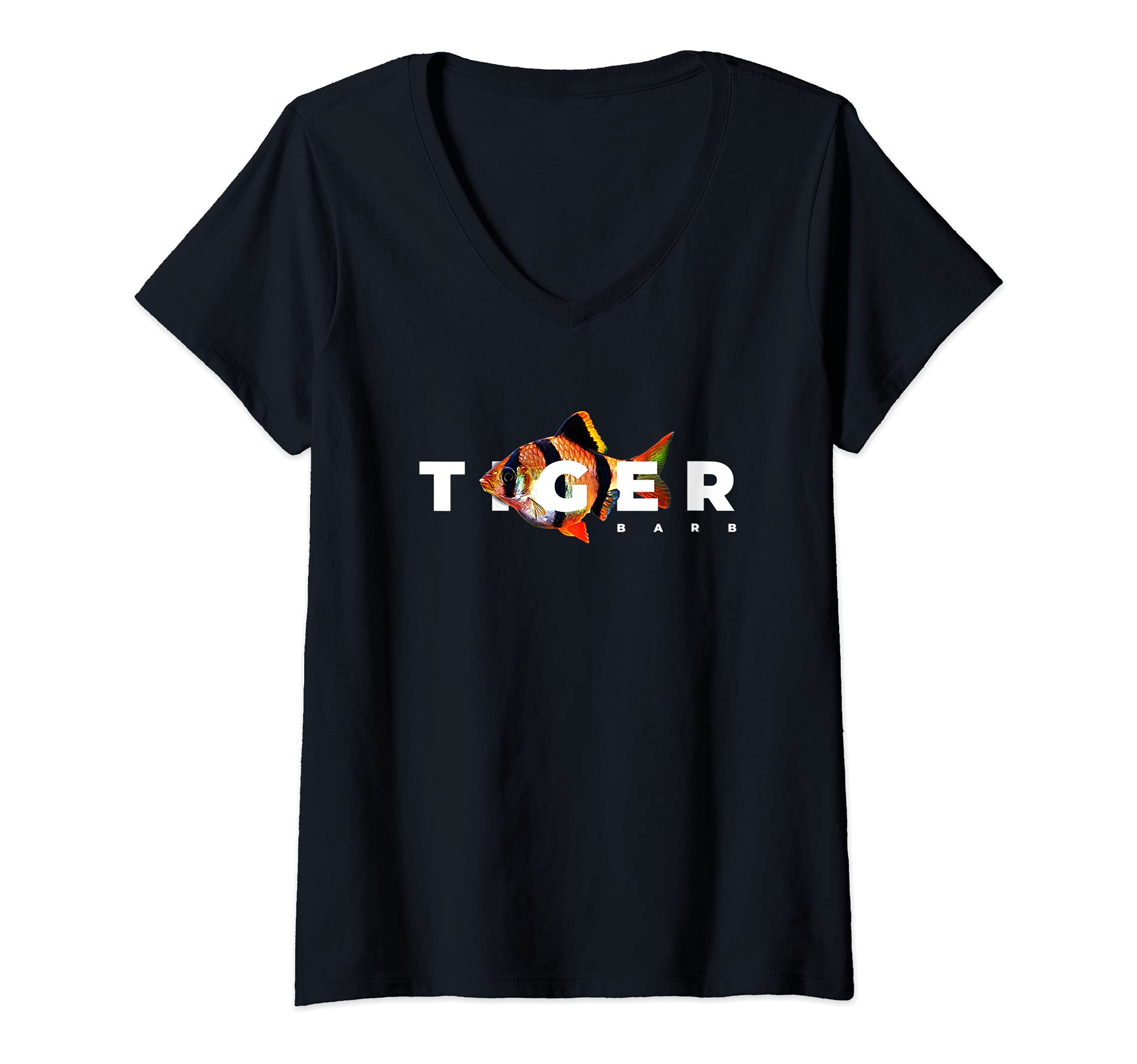 Womens Tiger Barb Tropical Fisk Aquarium V-Neck T-Shirt