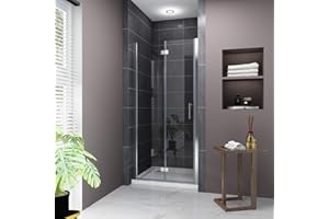 ELEGANT 36" W x 72" H Bi-Fold Hinged Semi-Frameless Shower Door, 1/4" Fold Clear Glass Shower Panel Pivot Swing Corner Shower Door, Chrome Finish