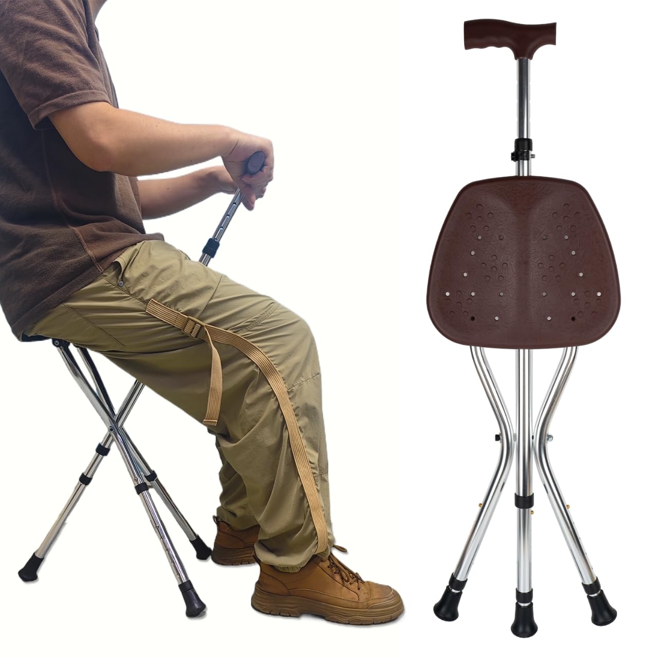 Photo 1 of GvHomilov Cane with Seat Folding Lightweight,Cane Chair for Seniors Balance Supports Up to 265 Pounds,Walking Stick Height Adjustment?Anti-Slip Walking Stick for Elderly Men, Disabled