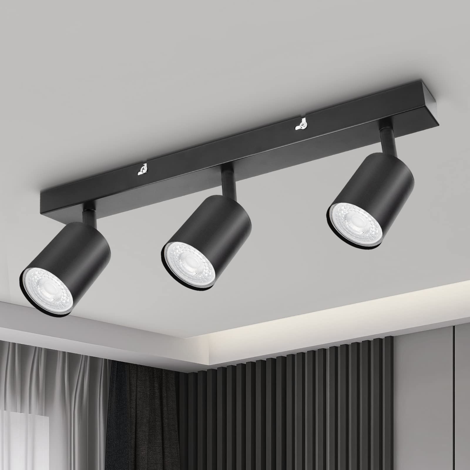 Dehobo Ceiling Light - Spotlight Ceiling Bar in Matt Black - Ceiling Lights Spotlights with GU10 Socket Industrial 3 Way Light Ceiling Indoor Spot Light for Kitchen Lounge Bedroom Dining Room — image 1