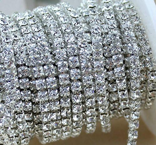 Aketek Crystal Rhinestone Close Chain Clear Trim 10 Yard Sewing Craft, 4mm - Silver color