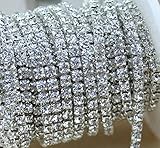 Aketek Crystal Rhinestone Close Chain Clear Trim 10 Yard Sewing Craft, 4mm - Silver color