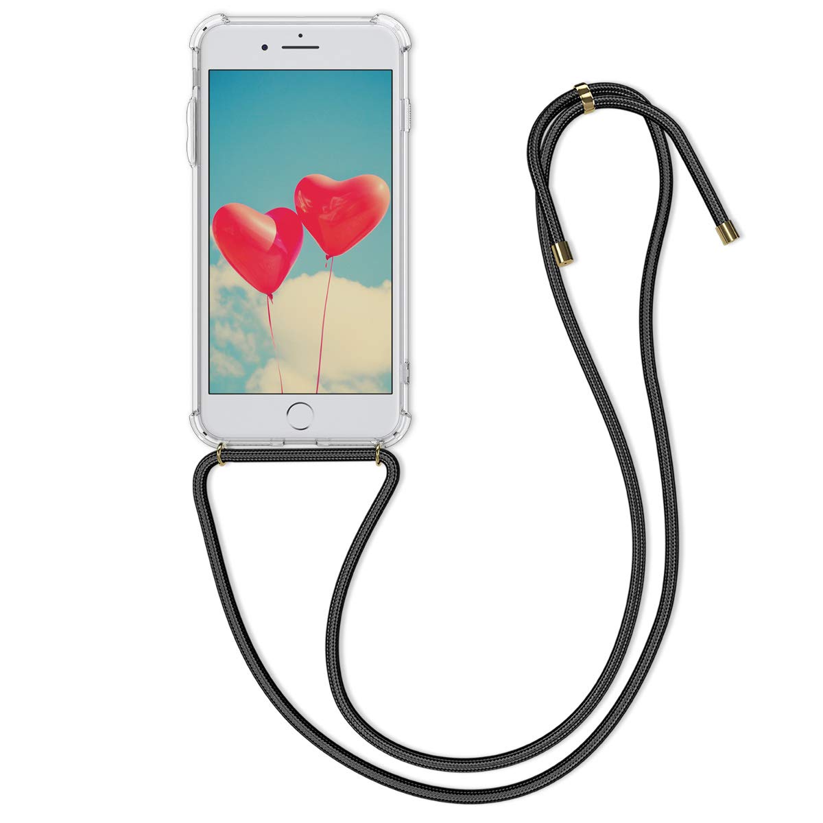 kwmobile Crossbody Case Compatible with Apple iPhone 7 Plus/iPhone 8 Plus Case - Clear TPU Phone Cover w/Lanyard Cord Strap - Black/Transparent