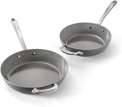 All-Clad HA1® Ceramic Nonstick, Frying Pan Set 8.5 and 10.5 Inch - Oven Safe up to 450° & Compatible with All Stovetops (Gas, Electric & Induction), Light Grey