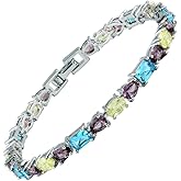 RIZILIA Emerald&Oval&Pear Cut White Cubic Zirconia CZ 18K White Gold Plated Tennis Bracelet, 7"