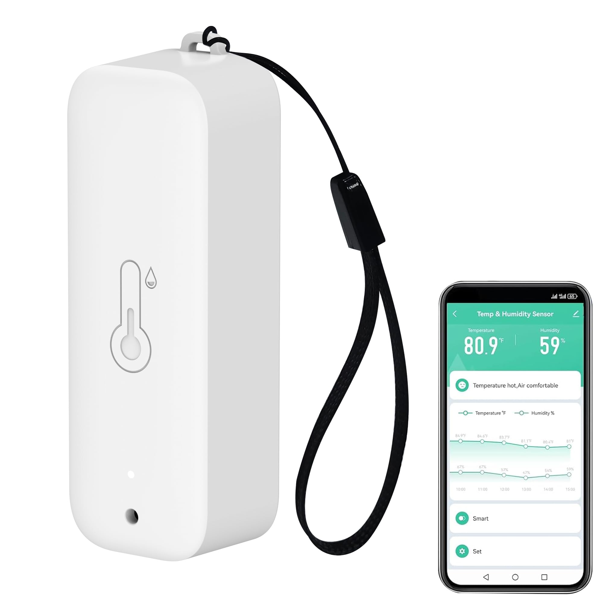 Smart Hygrometer Thermometer: Waterproof Humidity and Temperature Sensor Gauge with App Alert Notification, Indoor and Outdoor Self Magnet WiFi Temperature Sensor, Compatible with Alexa (1 Pack)