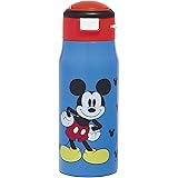 Zak Designs Disney Double-Wall Vacuum Insulated, Stainless Steel Kids Water Bottle with Flip-Up Straw Spout and Locking Spout