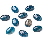 Fashewelry 20Pcs Natural Oval Dragon Veins Agate Flat back Gemstone Crystal Cabochons 25x18mm Healing Chakra Crystal Stone Bead Cab Covers No Hole for Jewelry Craft Making Marine Blue