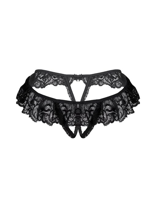 Obsessive aufregender Ouvert-String aus sinnlicher Spitze, schwarz