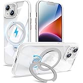 TaeliorTech 360° Spin Invisible Magnetic Stand for iPhone 14/13 Case [Military Grade Shockproof] [Compatible with MagSafe] Slim Translucent Matte Phone Case for iPhone 14/13 (6.1"), White