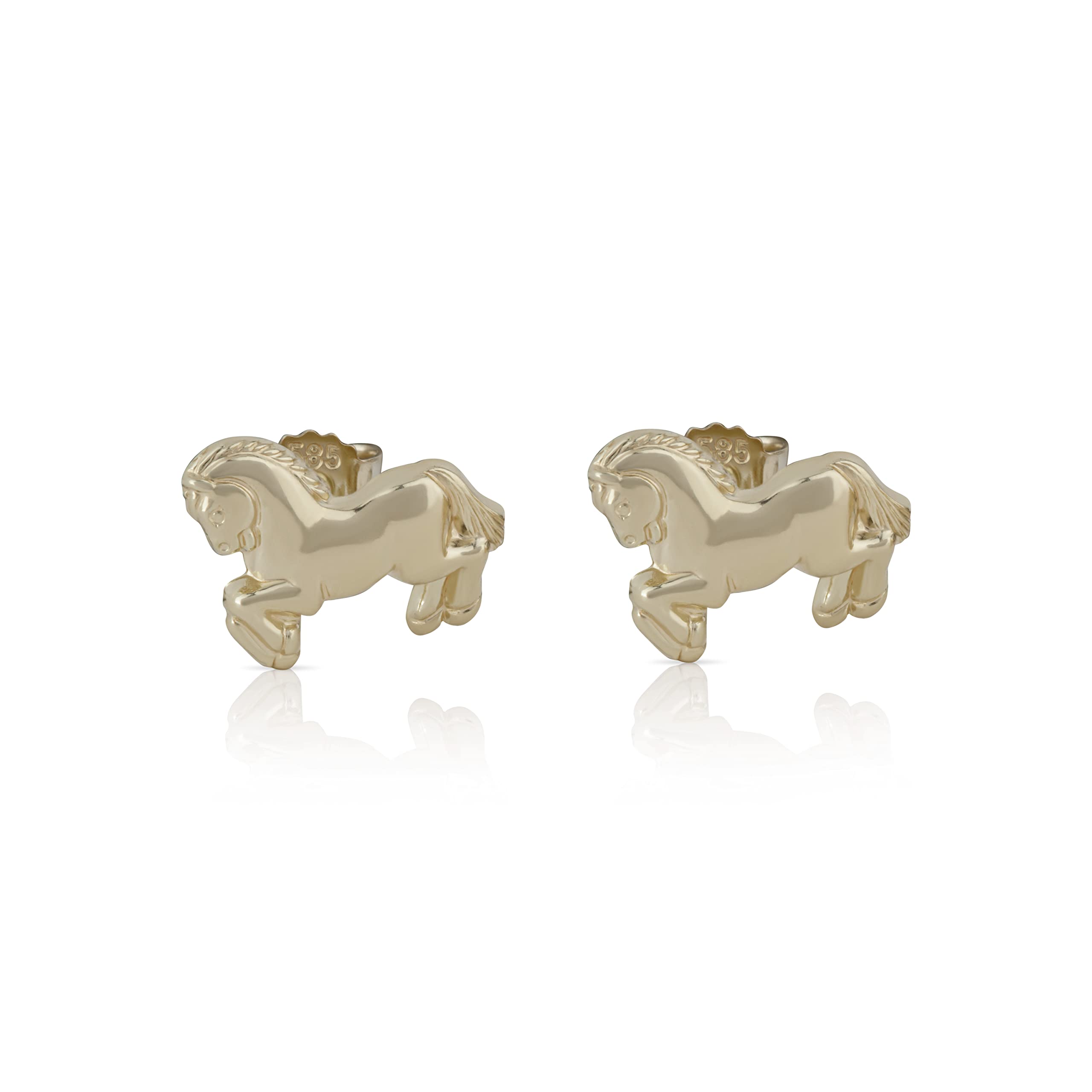 NKlaus pair yellow gold horse children stud earrings ladies girls 4926