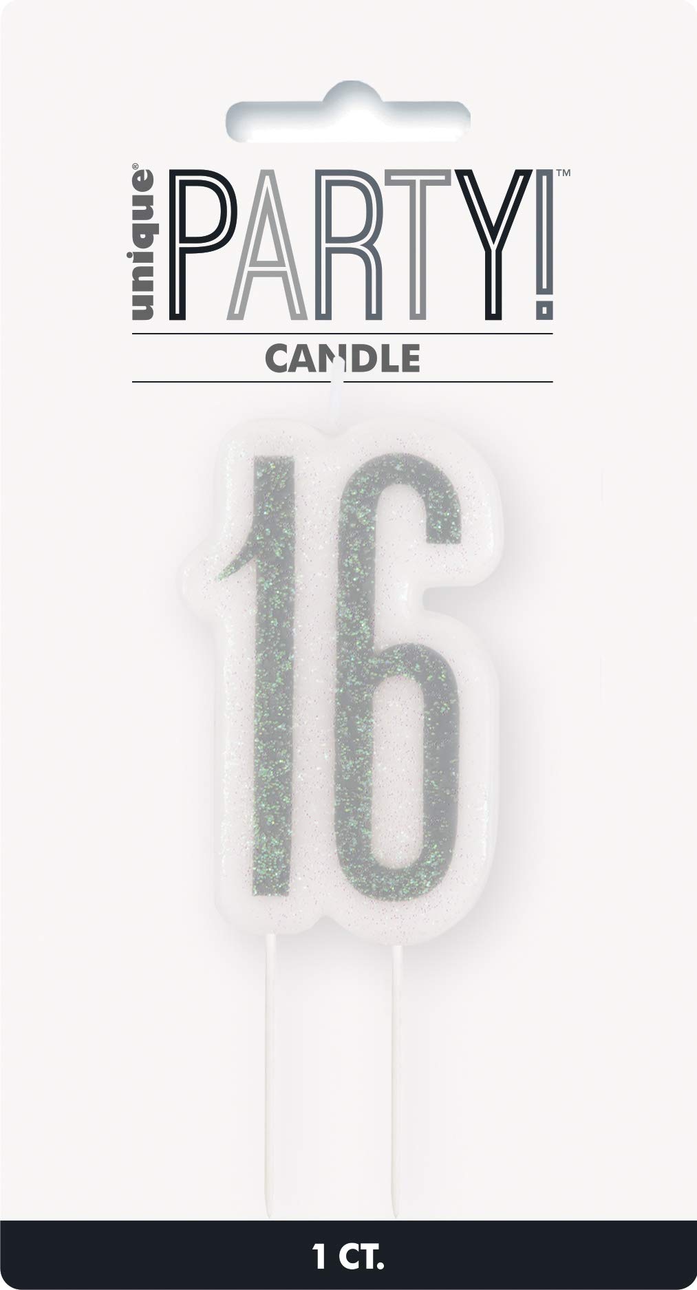 16th Birthday Anniversary Glittery Pick Candle | Black | 1 Pc.