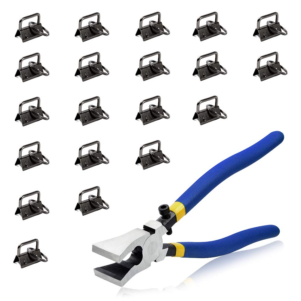 SPEEDWOX 20 Sets Key Chain Fob Hardware Set with Split Rings Key Fob Pliers Glass Breaking Pliers Tools for 1" Webbing Fabric Strapping Wristlet Key Fob Antique Black