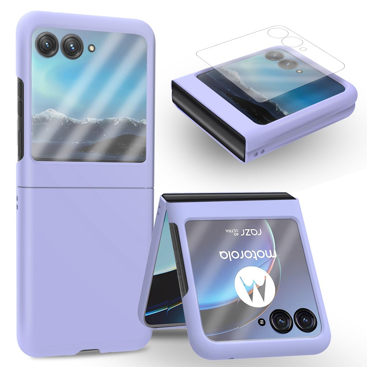 MOJIA Case for Motorola Moto razr 50 Ultra, Ultra Thin and Silky Skin Feel Anti Drop and Anti Scratch Cover, With Tempered Glass Protective Film. Purle