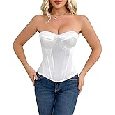 SHYMMUO Satin Corset Tops for Women Strapless Bustier Sweetheart Neckline Boned Bodice Bridal Lingerie Party Clubwear