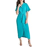 DKNY Womens Front Knot Collared Short Sleeve Dress